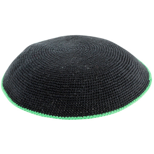 Kipa | Knitted Dmc Black With Green Line /16 Cm