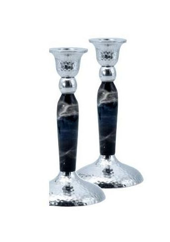 Candlesticks | Marbleized | Black /2pk.