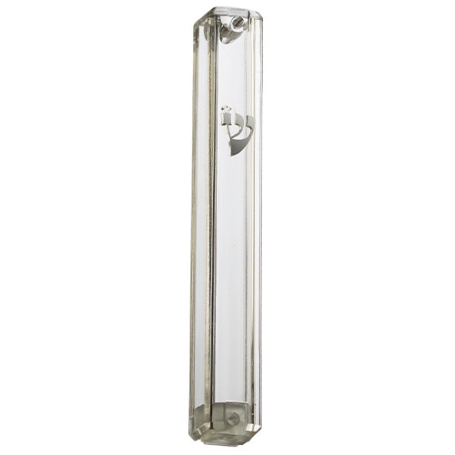 Mezuzah Case | With Silver Shin | Clear Plastic with Rubber Cork /10cm