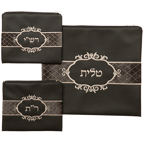 Talit & Tefilin Rashi 3 Pc. Set 43*39 Cm- Black