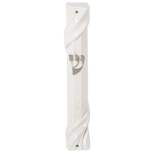 White Plastic Mezuzah 20 Cm With Rubber Cork - "jerusalem" Ornaments