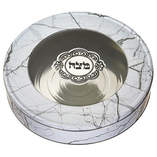 Matzah Box | Round Tin with Metal plaque /34 cm