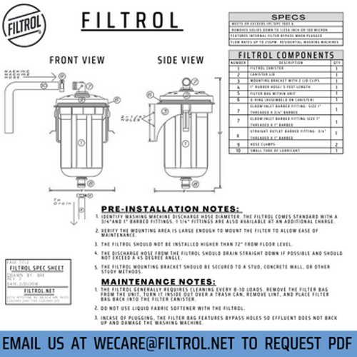 Filtrol 160 Washing Machine Lint Trap - Save Your Septic System