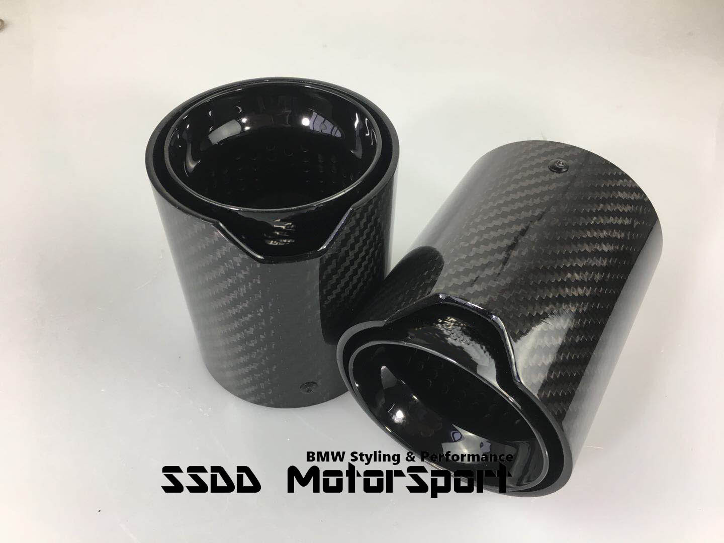 F90 M5 Carbon & Gloss Black Stainless Steel Perforated Exhaust Tips