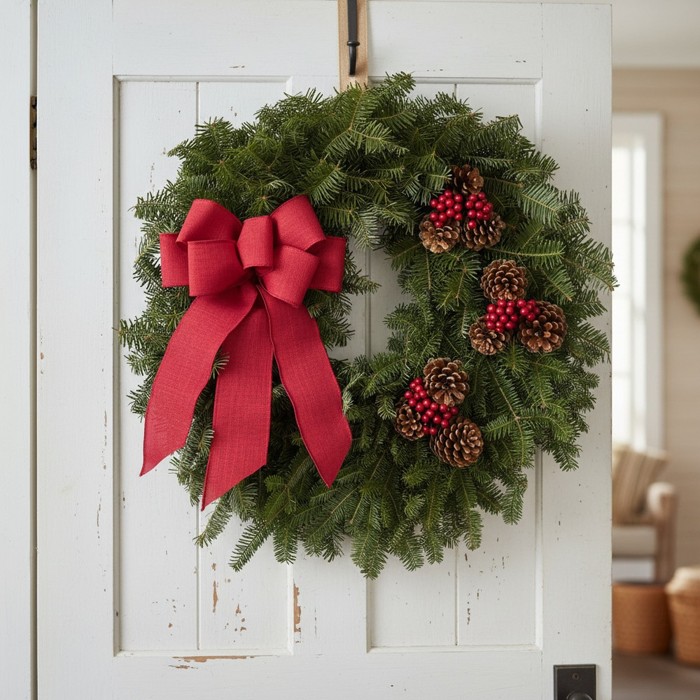 border ribbon shell wreathe ❤︎ グログラン リース Cape Elizabeth Fresh Balsam Wreath | Harbor Farm