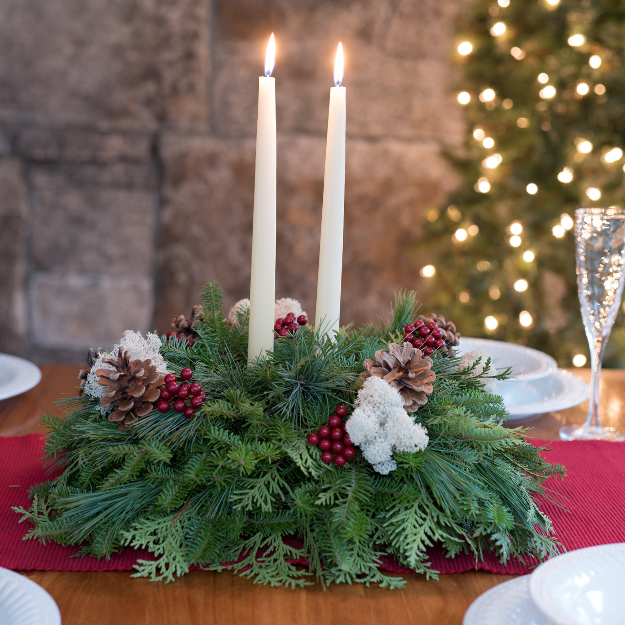 Winterberry Christmas Centerpiece – Fresh Holiday Centerpiece with
