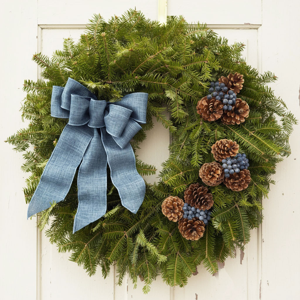 Bar Harbor Coastal Fresh Balsam Wreath | Blue Holiday Gift