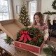 Woman opening a Harbor Farm gift box containing a Cape Elizabeth fresh balsam Christmas wreath
