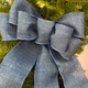 Close up of blue linen bow