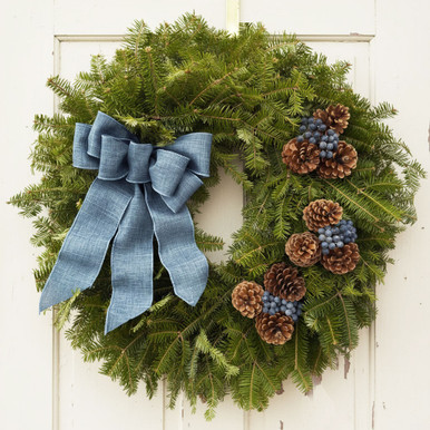 Bar Harbor Coastal Fresh Balsam Wreath | Blue Holiday Gift