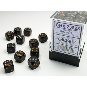 Chessex: 12mm 36d6 Opaque: Black/Gold