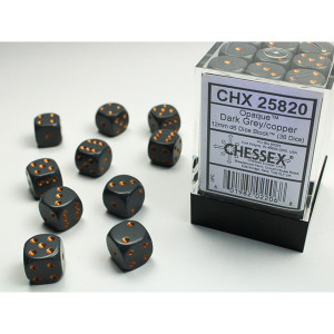 Chessex: 12mm 36d6 Opaque: Dark Grey/Copper