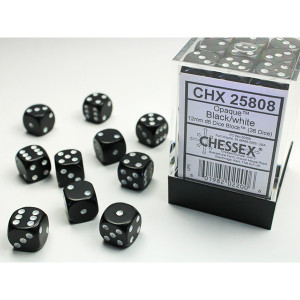 Chessex: 12mm 36d6 Opaque: Black/White