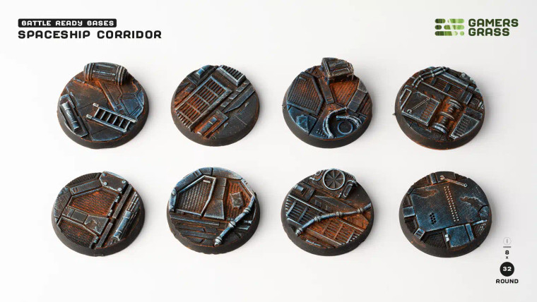 Gamers Grass: Spaceship Corridor Bases, Round 32mm (x8)