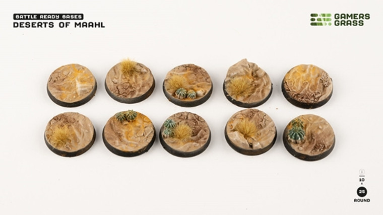 Gamers Grass: Deserts of Maahl Bases, Round 25mm (x10)