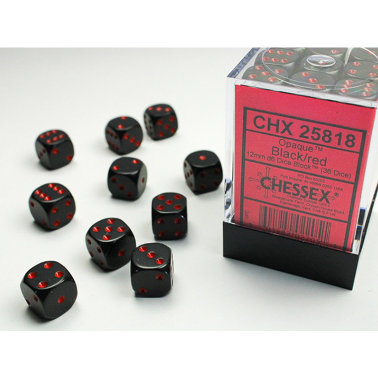 Chessex: 12mm 36d6 Opaque: Black/Red