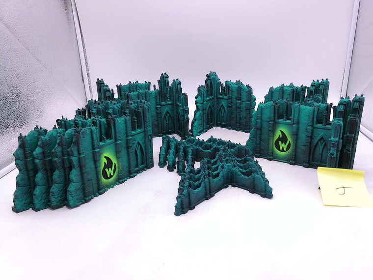 1 x Warhammer 40k 10th Edition Terrain Set (J, painted teal/green)