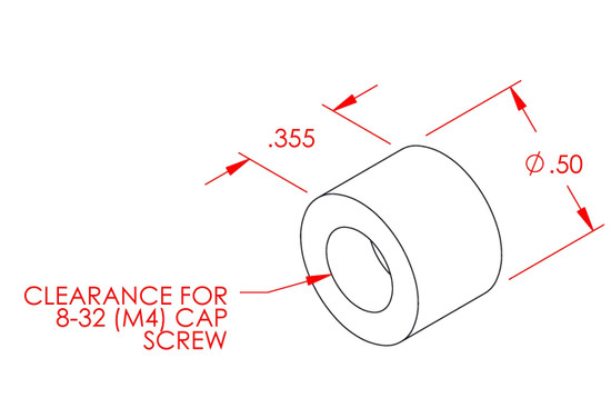 Line drawing of adapter for RTC-0.5 rod clamp, fits 8-32 or M4 socket cap screw