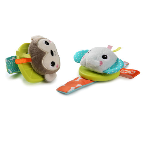 BRIGHT STARTS RATTLE & TEETHE WRIST PALS TOY - MONKEY & ELEPHANT