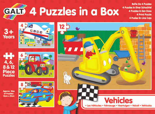 GALT TOYS, 4 PUZZLES IN A BOX - VEHICLES, JIGSAW PUZZLE FOR KIDS, AGES 18 MONTHS PLUS