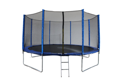 FUNJUMP 14 FT BLUE TRAMPOLINE WITH OUTSIDE SHORT POLE SAFETY NET AND LADDER- Chikili.com