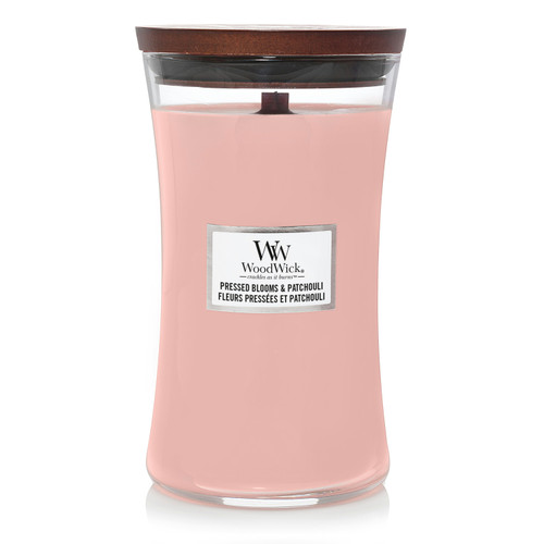 WOODWICK MEDIUM HOURGLASS PRESSED BLOOMS & PATCHOULI- Chikili.com