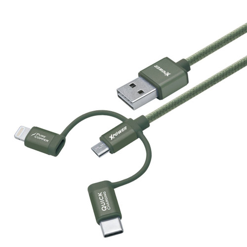 Xpower 3-In-1 High Speed Nylon Cable[Type-C + Micro USB + Lightning] chikili.com