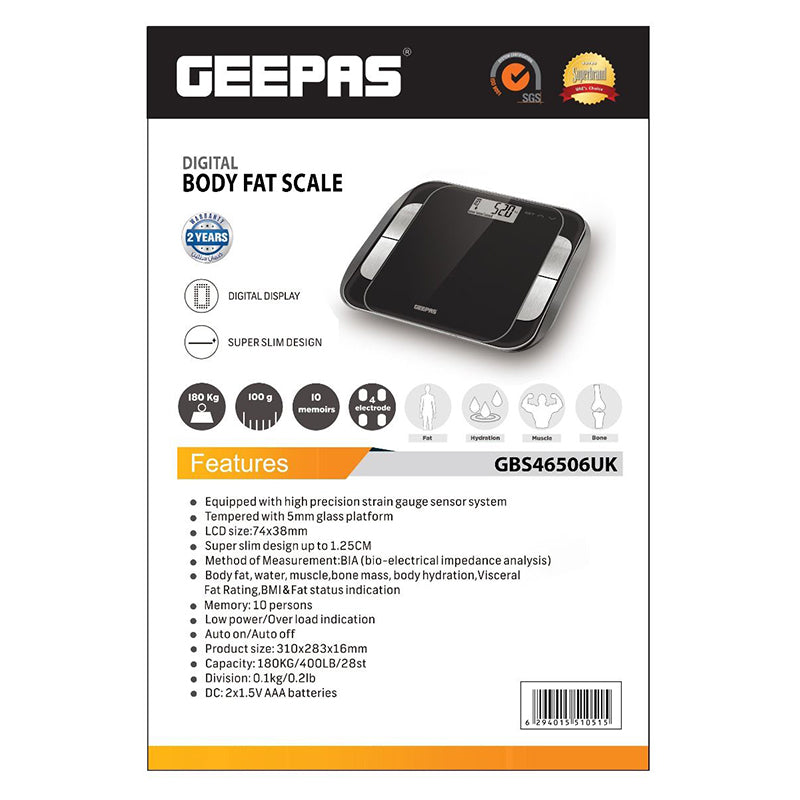 Geepas Digital Body Fat Bathroom Scale GBS46506UK