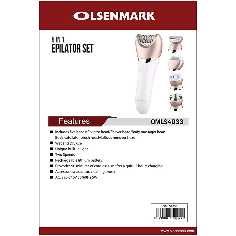 Olsenmark 5 in 1 Rechargeable Epilator Set OMLS4033