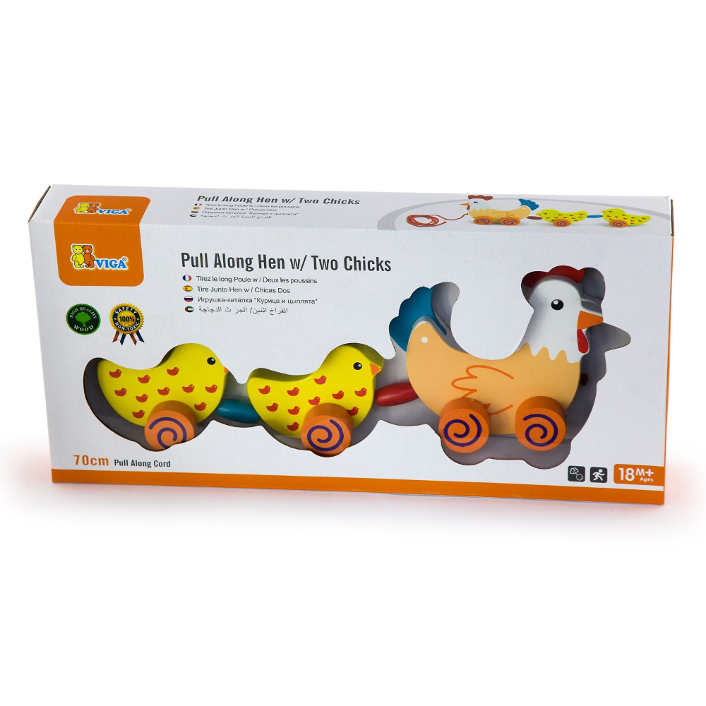 Viga Pull Along Hen w/Two Chicks
