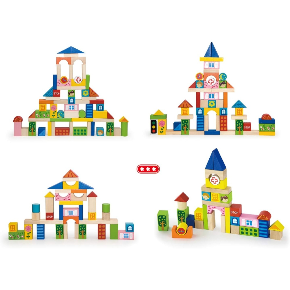 Viga Wooden Blocks 75pcs City