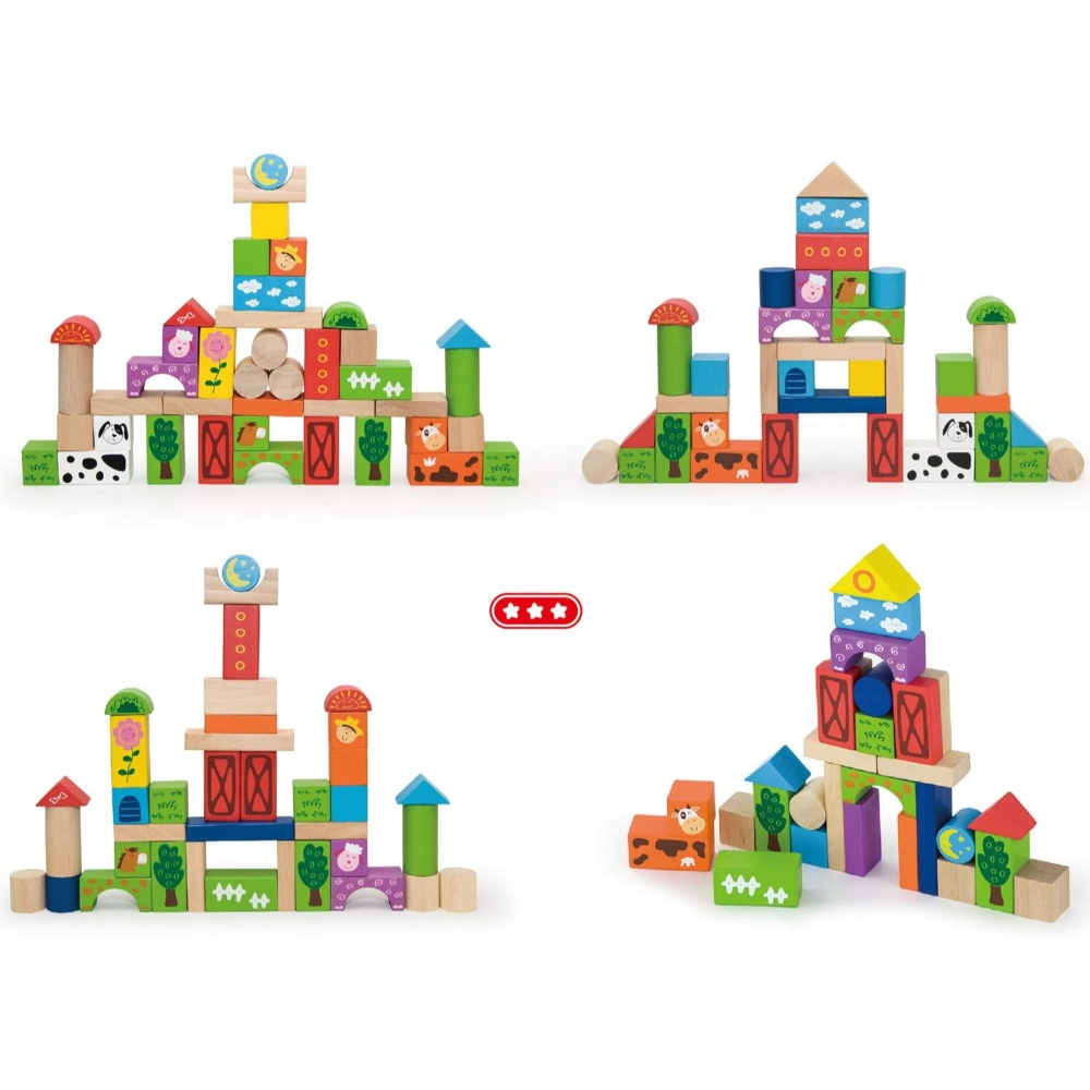 Viga Wooden Blocks 50pcs Farm