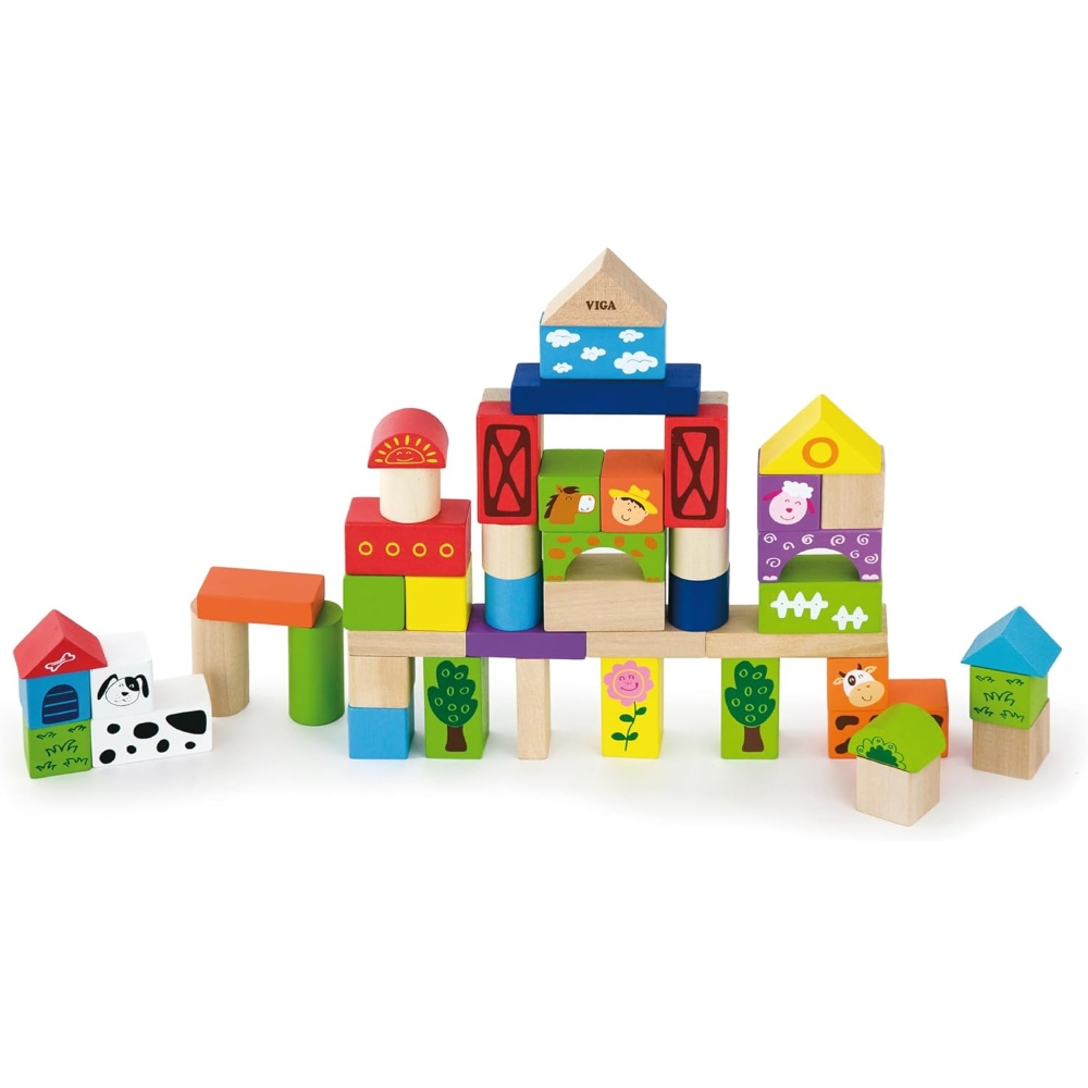 Viga Wooden Blocks 50pcs Farm