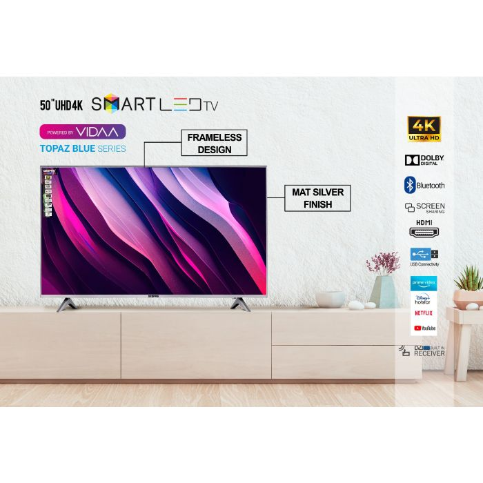 Geepas 50 4K Uhd Smart Led Tv, Frameless