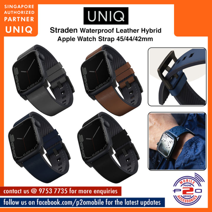 Uniq Straden Waterproof Leather Hybrid Apple Watch Strap 45/44/42Mm - Rhino (Grey)