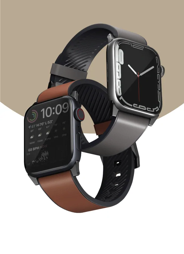Uniq Straden Waterproof Leather Hybrid Apple Watch Strap 45/44/42Mm - Rhino (Grey)