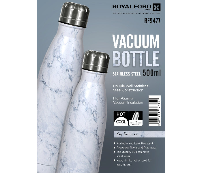 Royalford 500Ml Ss Marble Vacuum Bottle/White 1X24