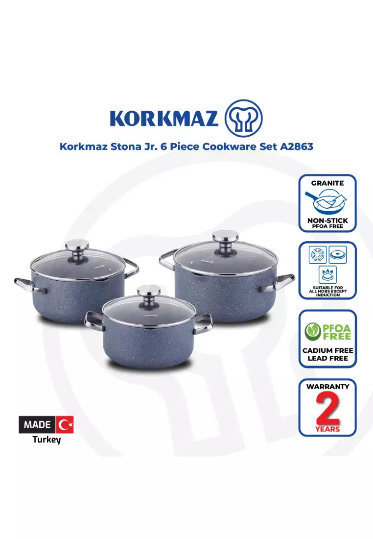 Korkmaz Kmz-Stona Jr 6 Pcs Cookware Set  16X7.3 Cm / 1.5 Lt.  18X8.3 Cm / 2.0 Lt  20X9.3 Cm / 2.75 Lt.
