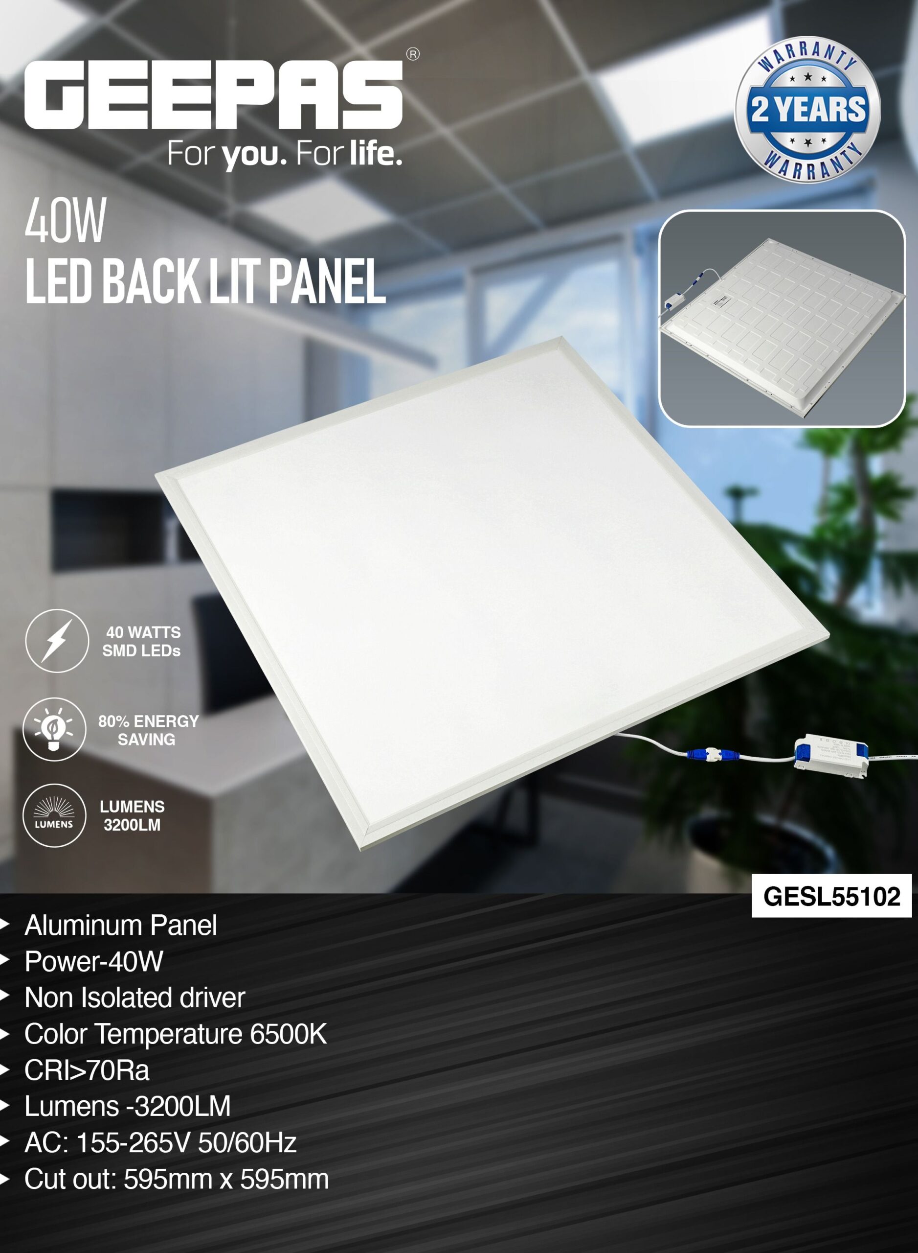 Geepas 60X60 40W Led Panel Back-Light 1X10