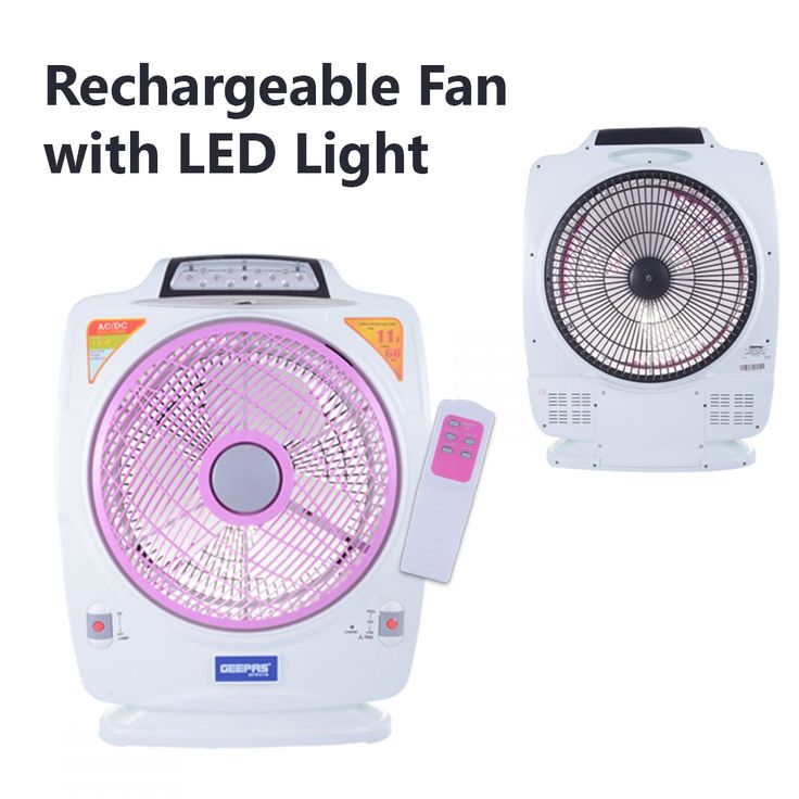 Geepas 8''Rech.Fan With Led Light/8Hrs Wrk/1X15