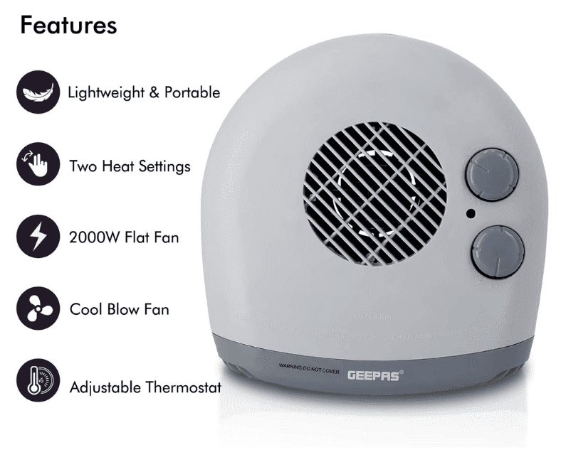 Geepas Fan Heater/Adjstble Thermostat 2000W 1X6