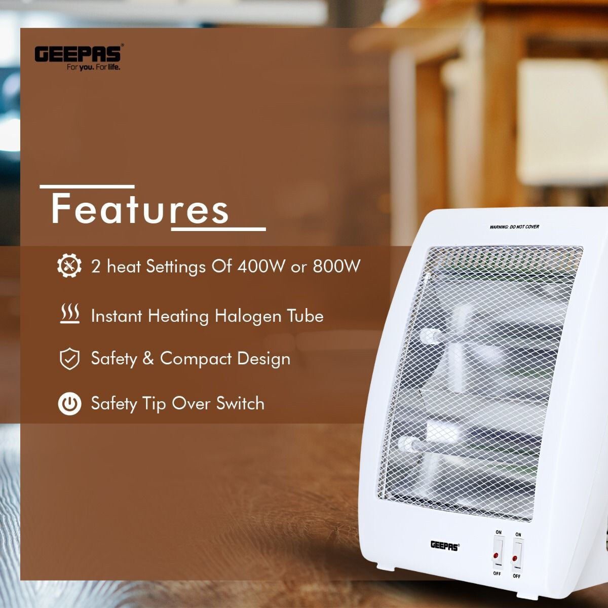 Geepas Quartz Heater/2Heat Setting 1X6