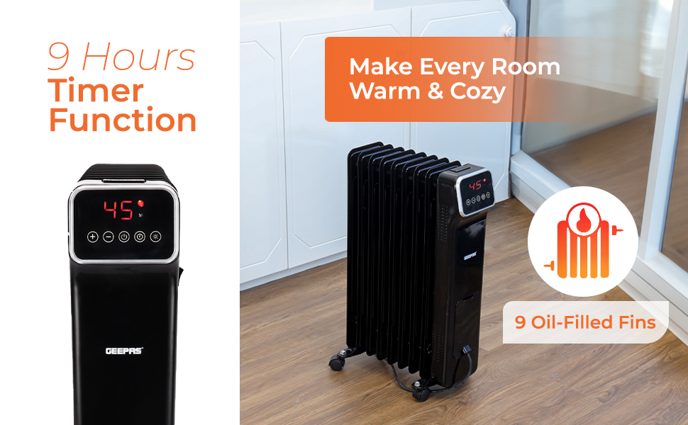 Geepas Oil Filled Room Heater/9Fins/3Heat 1X1