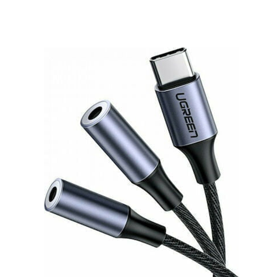 Ugreen Usb Type C Male To 3.5Mm 2 Female Audio Cable 25Cm (Silver)