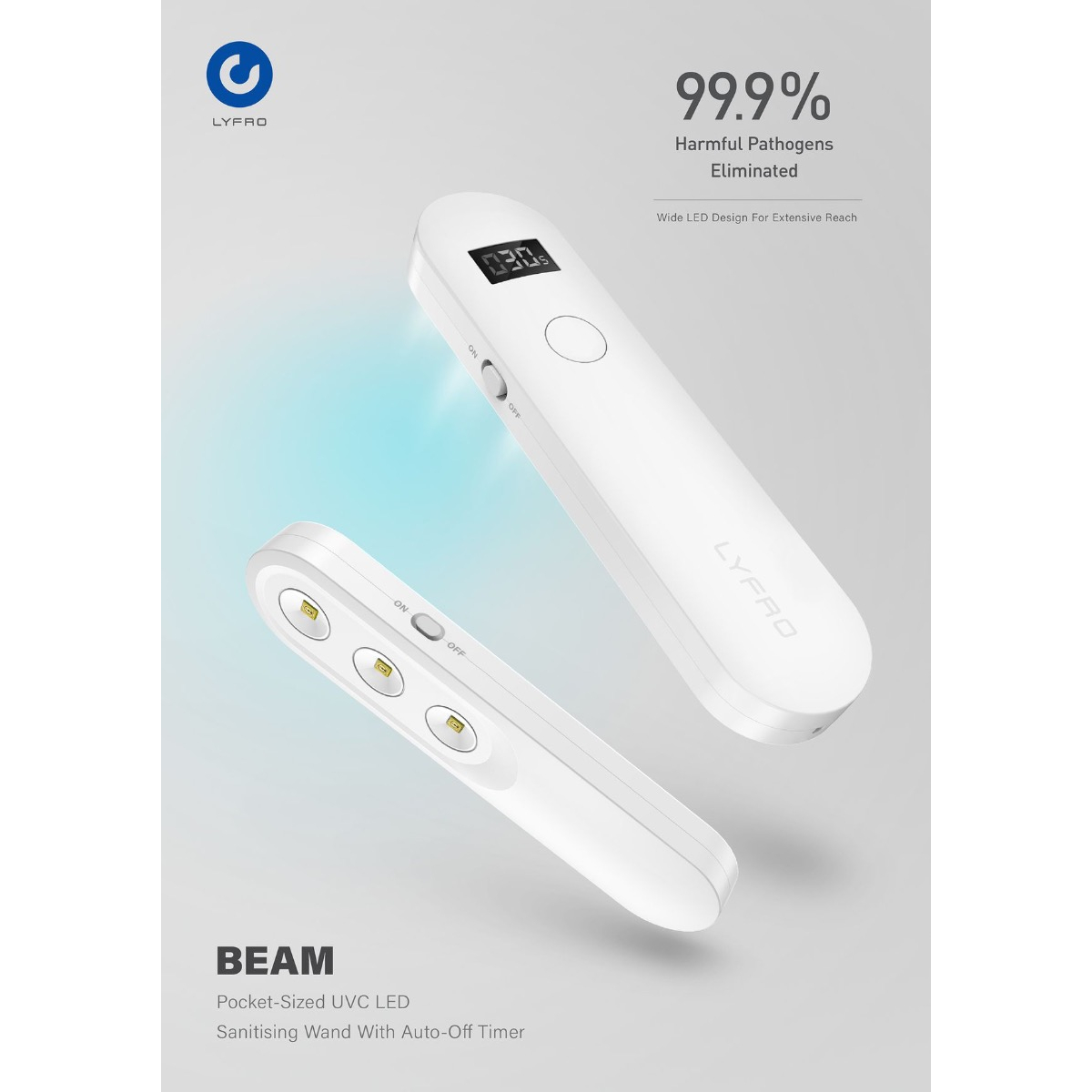 Uniq Lyfro Beam Portable Handheld Uvc Led Disinfection Wand - White