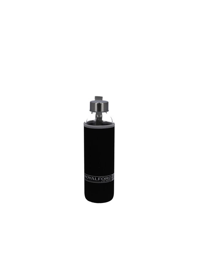 Royalford 420Ml Brs Glass Water Bottle -Black 1X50