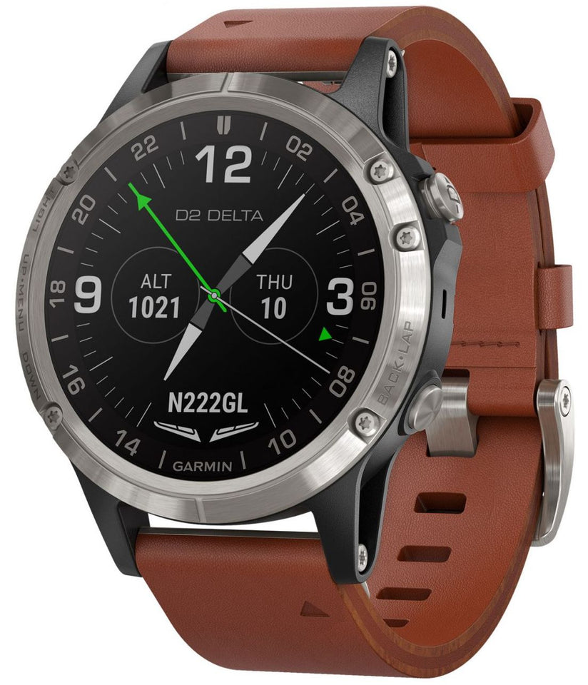 Garmin D2 Delta Sapphire Black W/Brown Leather Band Watch 010-01988-31