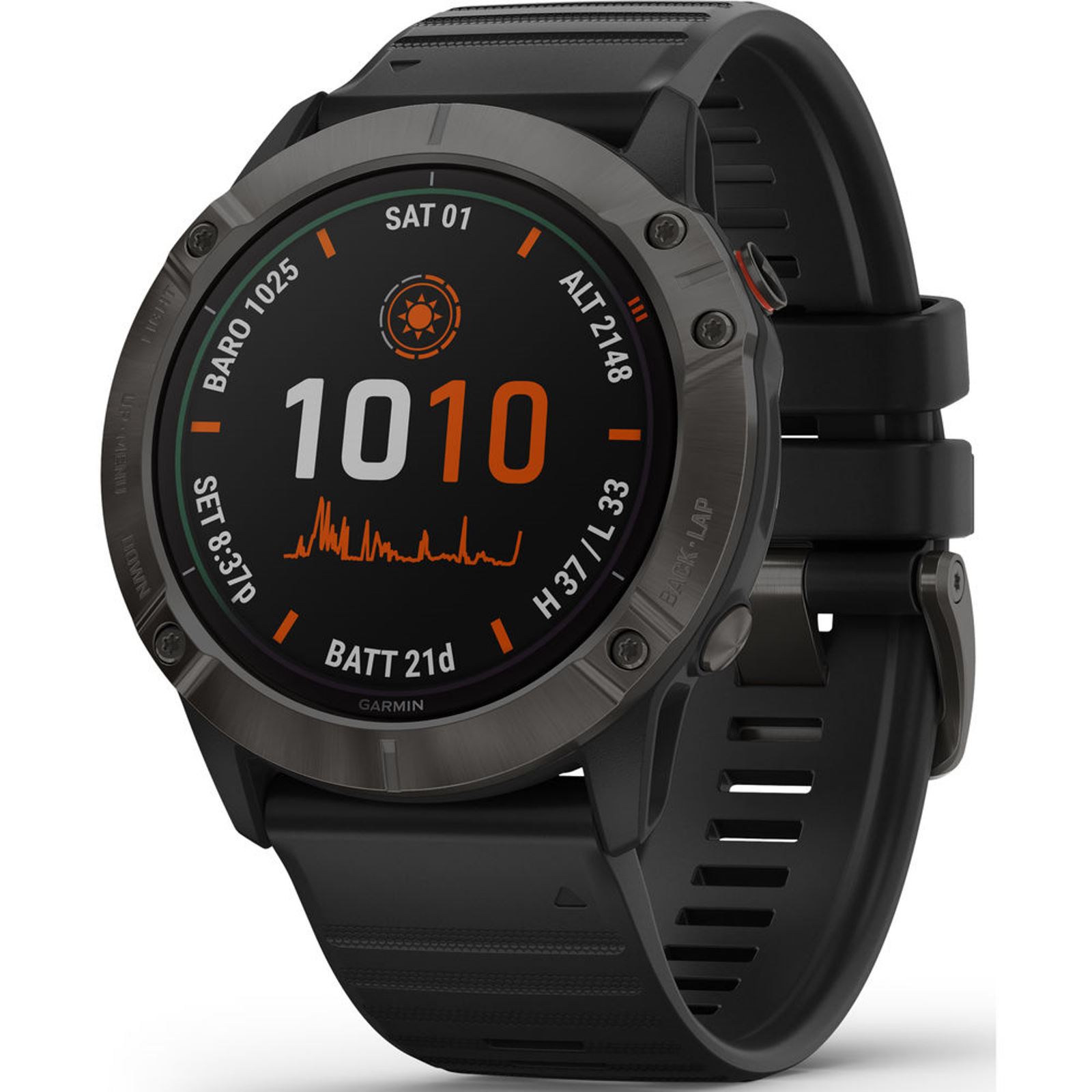 Garmin Fenix 6X Pro Solar Ti Carbon Gray Dlc W/Black Band Gps Watch Emea 010-02157-21