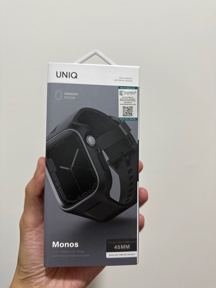 Uniq Monos 2-In-1 Apple Watch Strap With Hybrid Case 45/44Mm - Midnight Black (Black)
