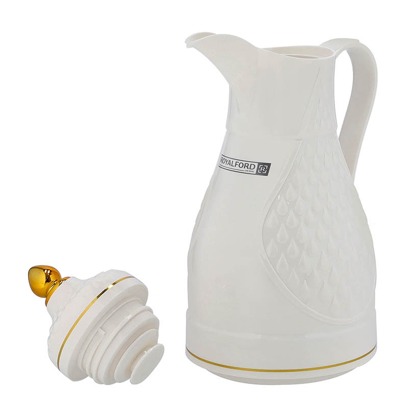 Royalford 1.0L Daaria Glass Vacuum Flask/Beige1X6